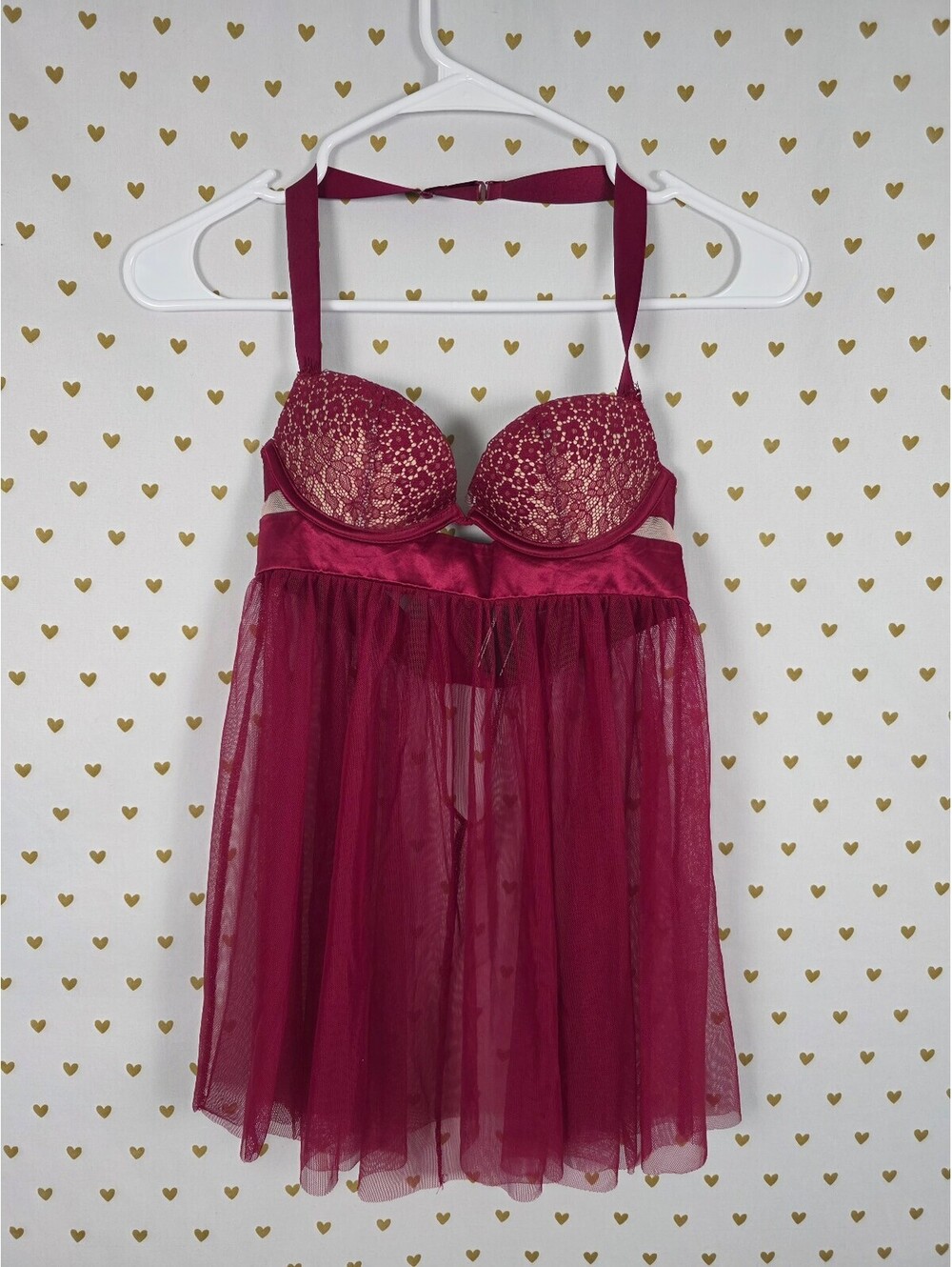 Victorias Secret Sexy Tulle Push Up Babydoll Halter 32A Lingerie